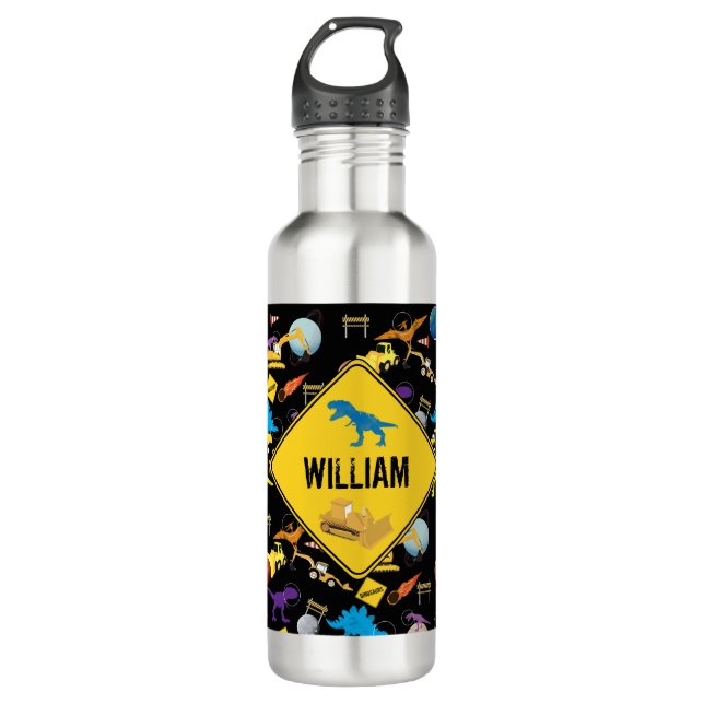 Garrafa Caminhões de Construção Dinossauros no Espaço (Frente)