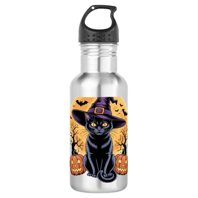 Garrafa Camisa-T Essencial de Abóbora de Halloween de Cat (Frente)