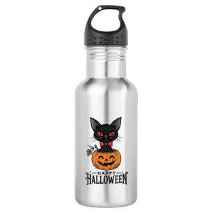 Garrafa Camisa Vintage de Halloween Gato Preto Abóbora Des