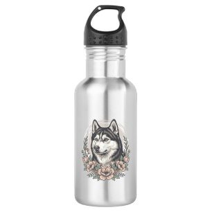 Garrafa Camisa Vintage Husky Floral Portrait Design_1