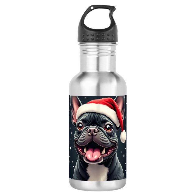 Garrafa Camiseta de Natal de Bulldog Francês (Frente)