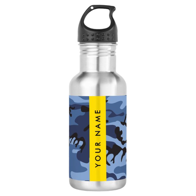 Garrafa Camuflagem Azul Marinho Personalize seu nome (Frente)