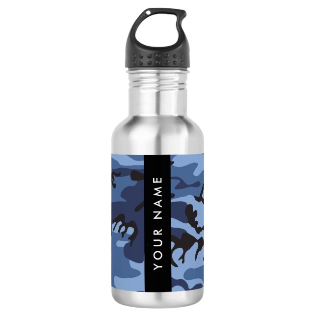 Garrafa Camuflagem Azul Marinho Personalize seu nome (Frente)