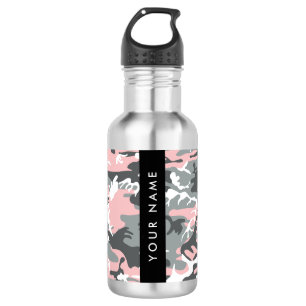 Garrafa Camuflagem Rosa e Cinza Personalize seu nome