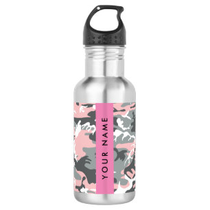 Garrafa Camuflagem rosa e Cinza Seu nome Personaliza