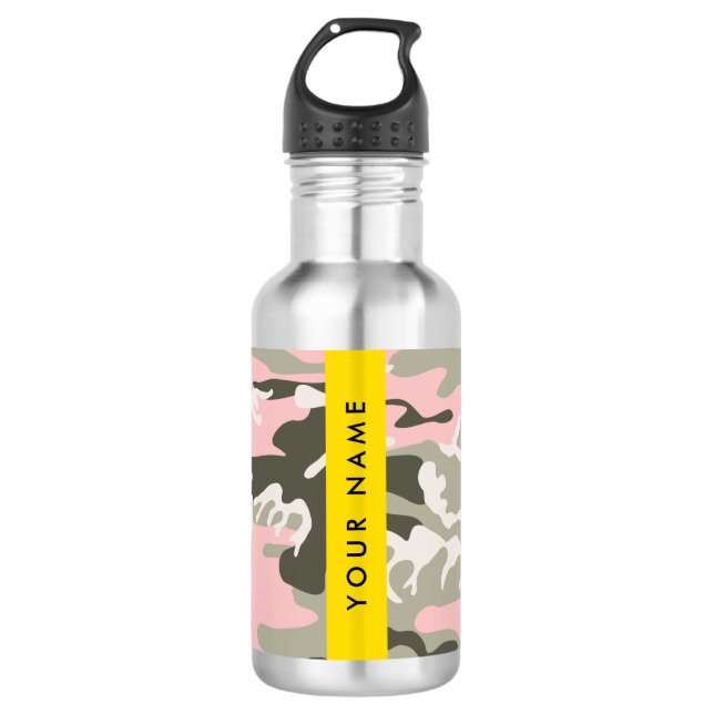 Garrafa Camuflagem Rosa e Verde Personalize seu nome (Frente)