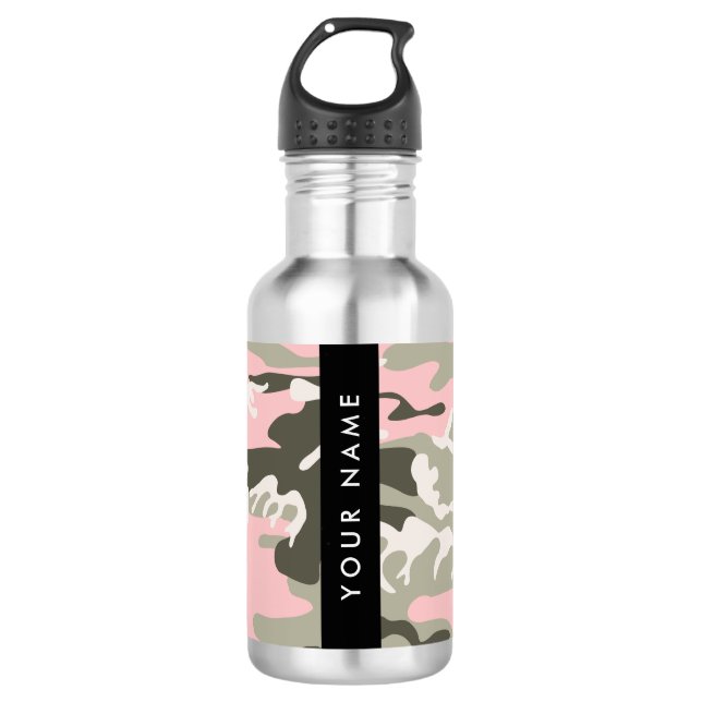 Garrafa Camuflagem Rosa e Verde Personalize seu nome (Frente)