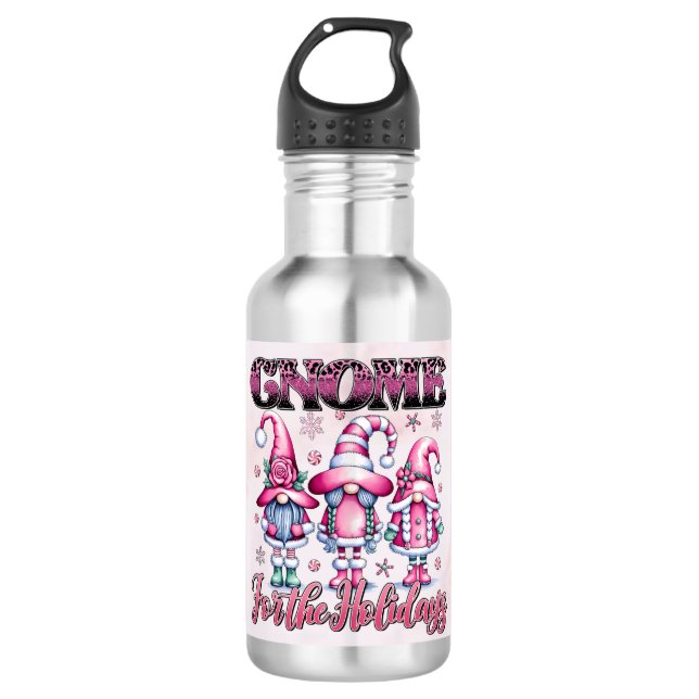 Garrafa Caneca de Viagem Natalícia Gnomo Rosa (Frente)