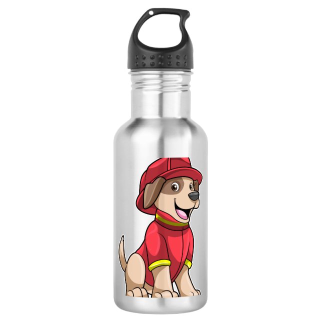 Garrafa Cão como Bombeiro com capacete de Fogo (Frente)
