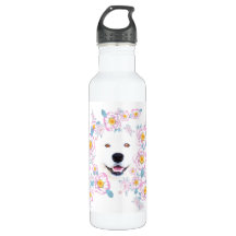 Cão Samoyed e flores cor-de-rosa, nome personaliza