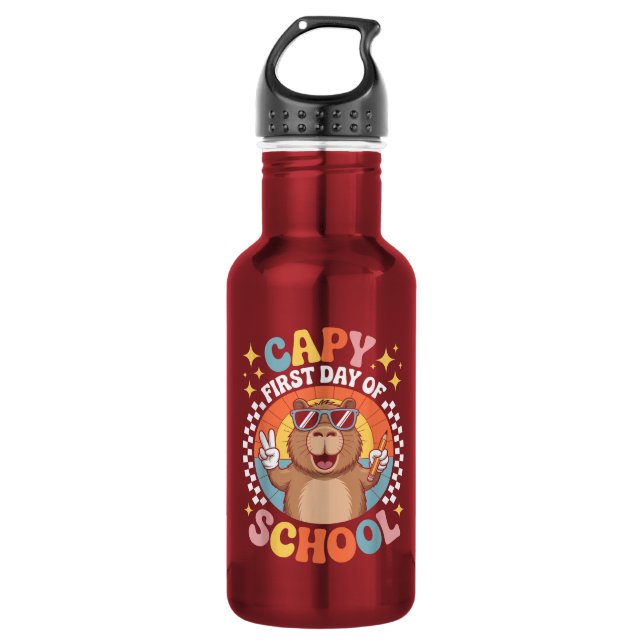 Garrafa Capivara Feliz Primeiro Dia de Volta às Aulas (Frente)