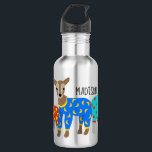 Garrafa Caprinos Vestindo Ilustração de Pijamas Personaliz<br><div class="desc">Esta garrafa de água personalizada apresenta ilustrações de 3 cabras bonitas vestidas de pijama colorido. Há um lugar para adicionar um nome em letras negras divertidas acima do gráfico.</div>