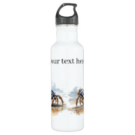 Garrafa caranguejo azul e laranja caminhando na praia