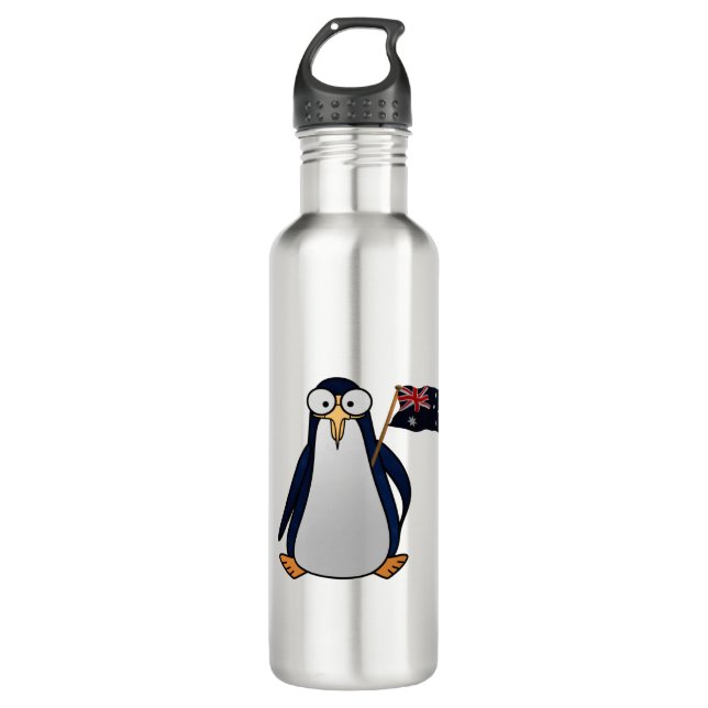 Garrafa Cartoon Penguin com bandeira australiana (Frente)