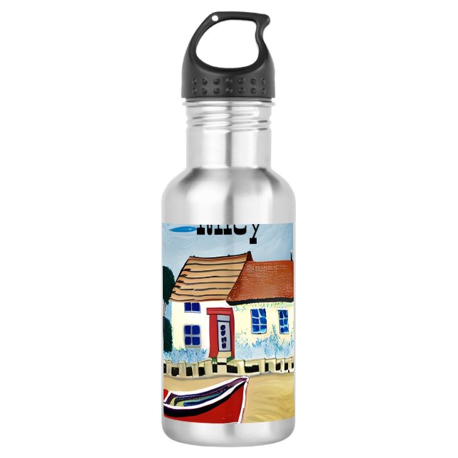 Garrafa Casa de praia personalizada e barco (Frente)