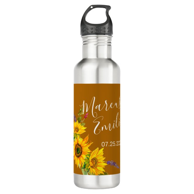 Garrafa Casamento Personalizado de Autumn Sunflower (Frente)