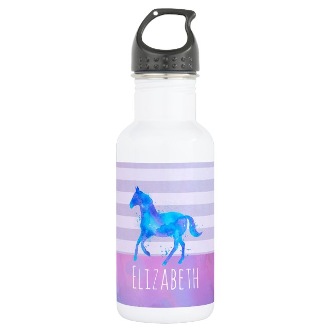 Garrafa Cavalo em azul e cor d'água púrpura personalizado (Frente)
