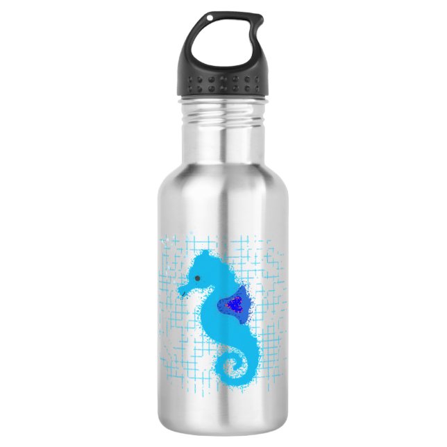 Garrafa Cavalo-Marinho Azul Em Fundo Distante (Frente)