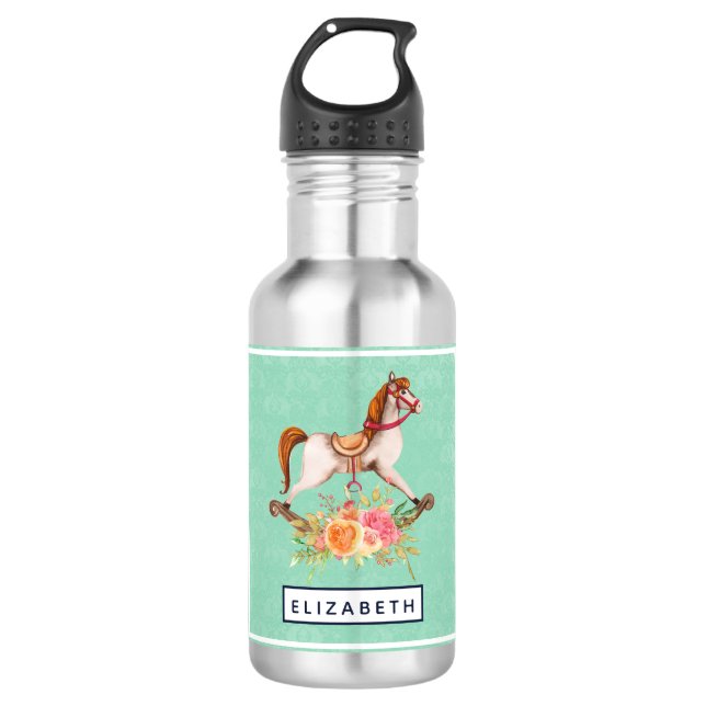Garrafa Cavalo Rocking Vintage com Buquê Floral (Frente)