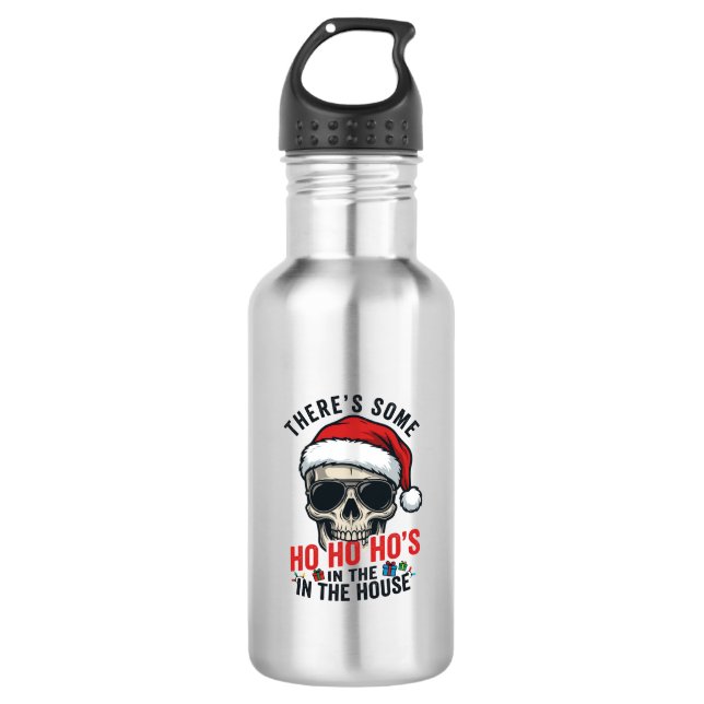 Garrafa Caveira de Natal Ho Ho Ho Humor Design (Frente)