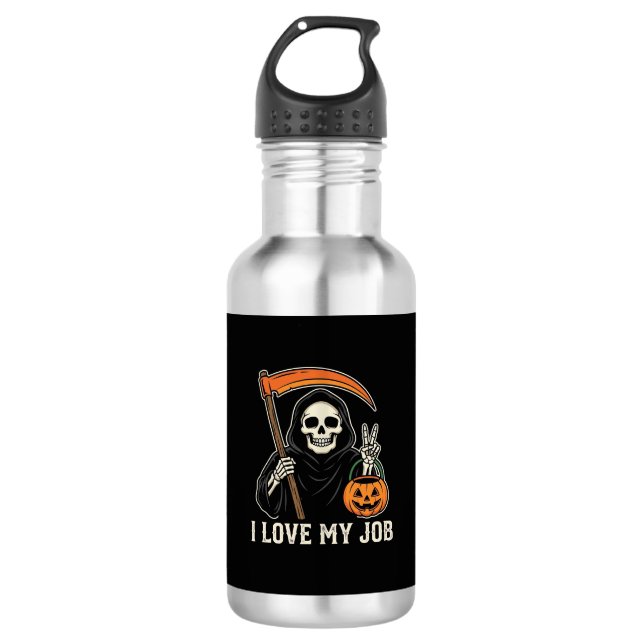 Garrafa Ceifador Eu Amo Meu Trabalho Design de Halloween (Frente)