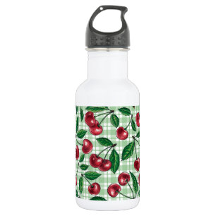 Garrafa Cerejas vermelhas em gingham verde-claro
