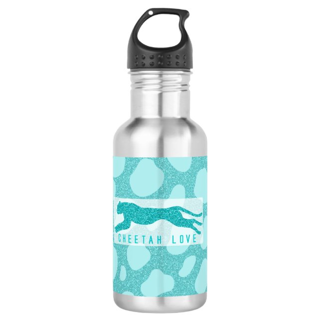 Garrafa Cheetah Love - Turquoise Glitters Simulada (Frente)