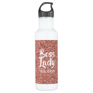 Garrafa Chefe Personalizado Lady Rosa Dourada Glitter