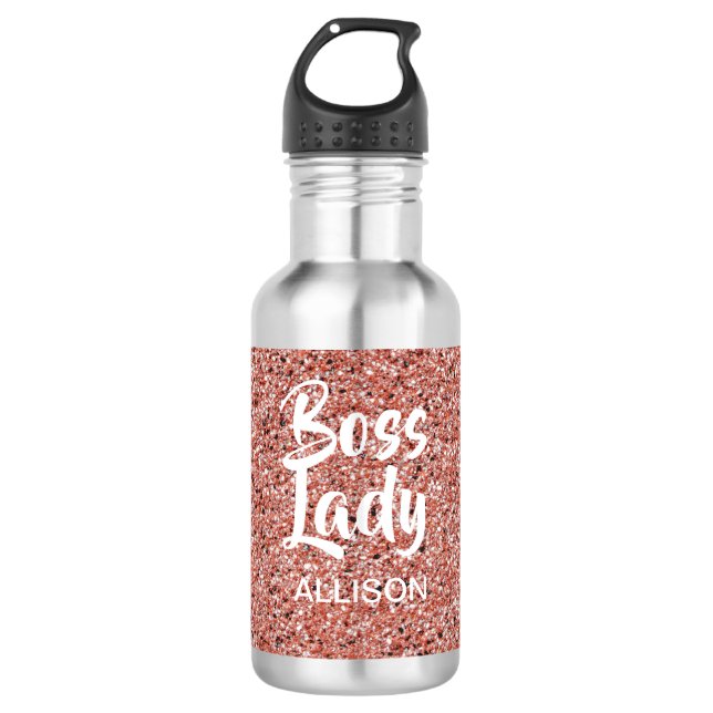Garrafa Chefe Personalizado Lady Rosa Dourada Glitter (Frente)