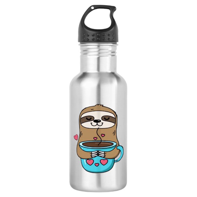 Garrafa Chibi Sloth Coffee Lover - Cute Kawaii Sloth Huggi (Frente)