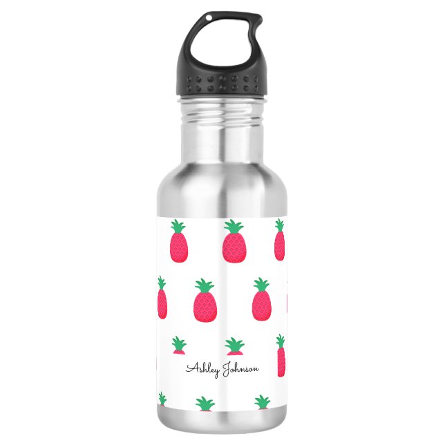 Garrafa Chic de Padrão de Abacaxi Branco Rosa (Frente)