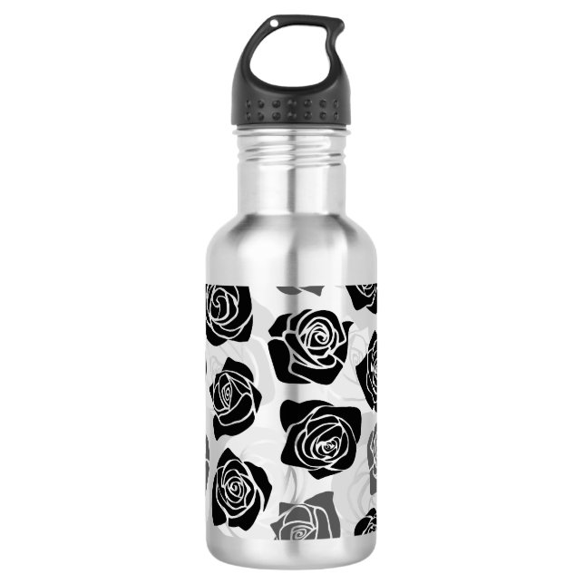 Garrafa Chic Vintage - rosas brancas e pretas (Frente)