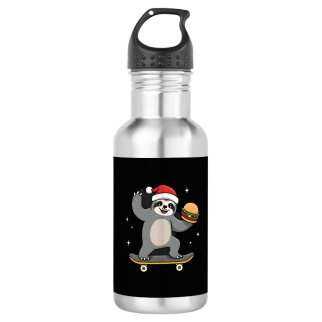 Garrafa CHRISTMAS SLOTH Funny Christmas Skateboard Sloth ( (Frente)