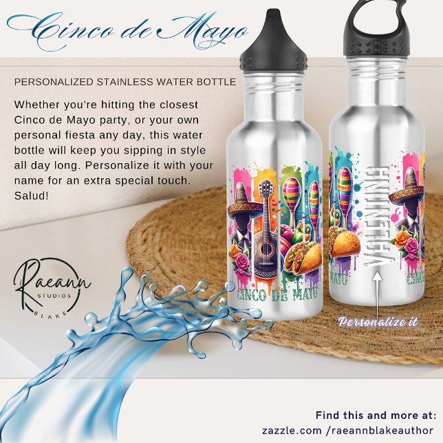 Garrafa Cinco de Mayo Fiesta Stainless Steel Water Bottle (Criador carregado)