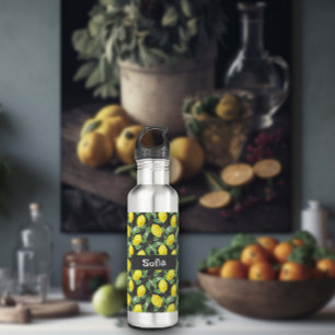 Garrafa Cinza de padrão de limão amarelo-aquarela