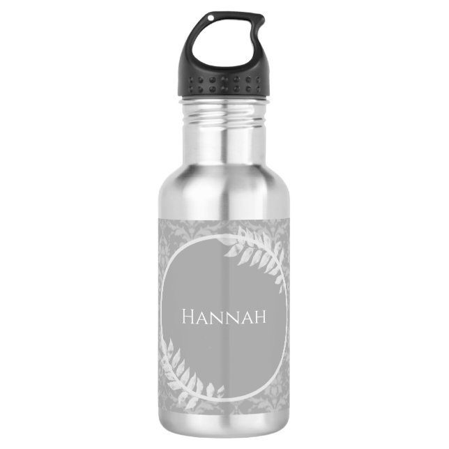 Garrafa Cinza Elegante Damask Personalizado (Frente)