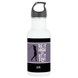 Garrafa Citação de Golfe Esportivo em Preto e Roxo 18 oz