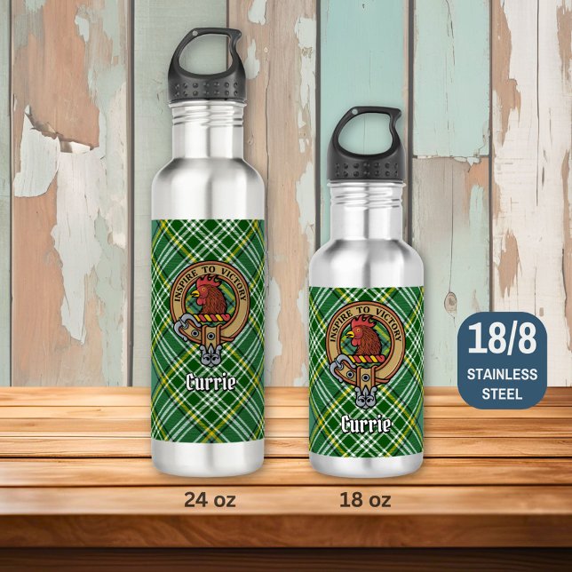 Garrafa Clan Currie Rooster Crest sobre Tartan (Criador carregado)
