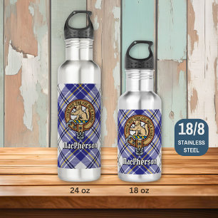 Garrafa Clan MacPherson Crest sobre Blue Dress Tartan