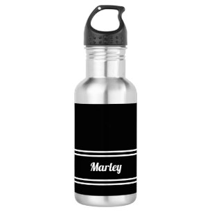 Garrafa Clássico Minimalista Preto e Branco Nome Fofo