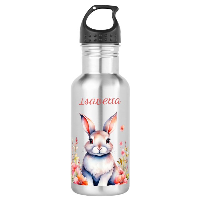 Garrafa Coelho Personalizado em Flores Rosa (Frente)