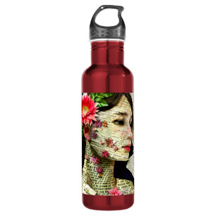 Garrafa Colagem de Arte Mulher Bonita  