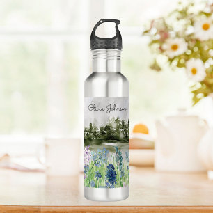 Garrafa Cor-de-água monificada Azul Flor Roxo