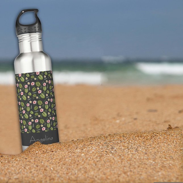 Garrafa Cor verde da água da flor rosa (Criador carregado)