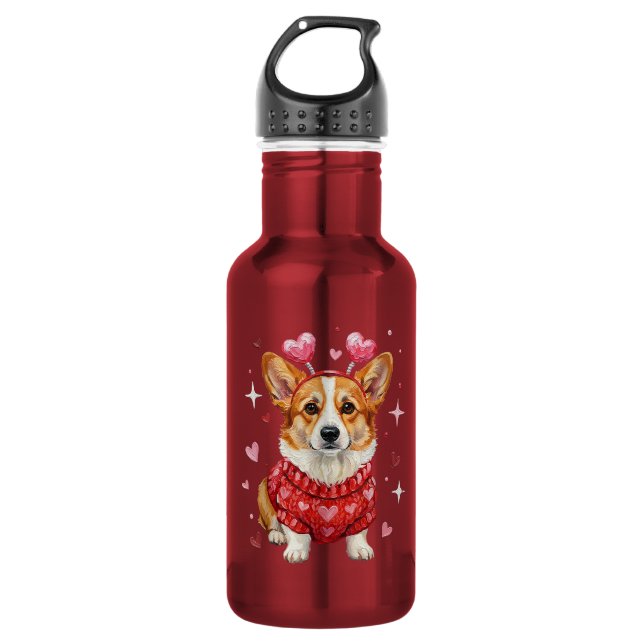 Garrafa Coração de Corgi Fofo do Dia dos Namorados (Frente)