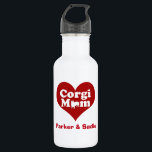 Garrafa Corgi Mãe Coração Vermelho Personalizado<br><div class="desc">Este bonito presente de dono de córgi mostra as palavras Corgi Mãe em um coração vermelho com uma bonito silhueta de córgi no O da mãe. Essas pernas curtas de coelho são inconfundíveis como um belo cão de córrego.</div>