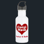 Garrafa Corgi Mãe Coração Vermelho Personalizado<br><div class="desc">Este bonito presente de dono de córgi mostra as palavras Corgi Mãe em um coração vermelho com uma bonito silhueta de córgi no O da mãe. Essas pernas curtas de coelho são inconfundíveis como um belo cão de córrego.</div>