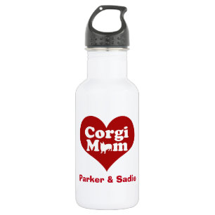 Garrafa Corgi Mãe Coração Vermelho Personalizado