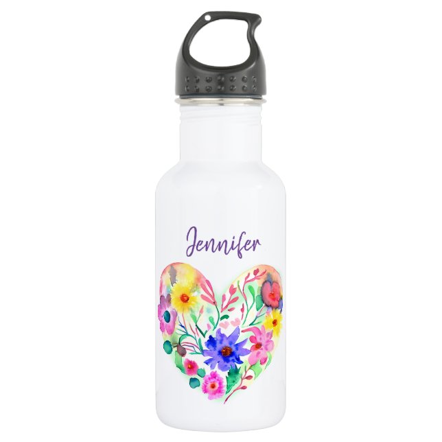 Garrafa Coroa Floral Personalizada Aquarela Roxa (Frente)