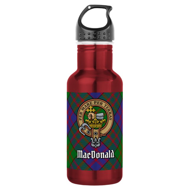 Garrafa Crest do Clã MacDonald sobre Tartan (Frente)